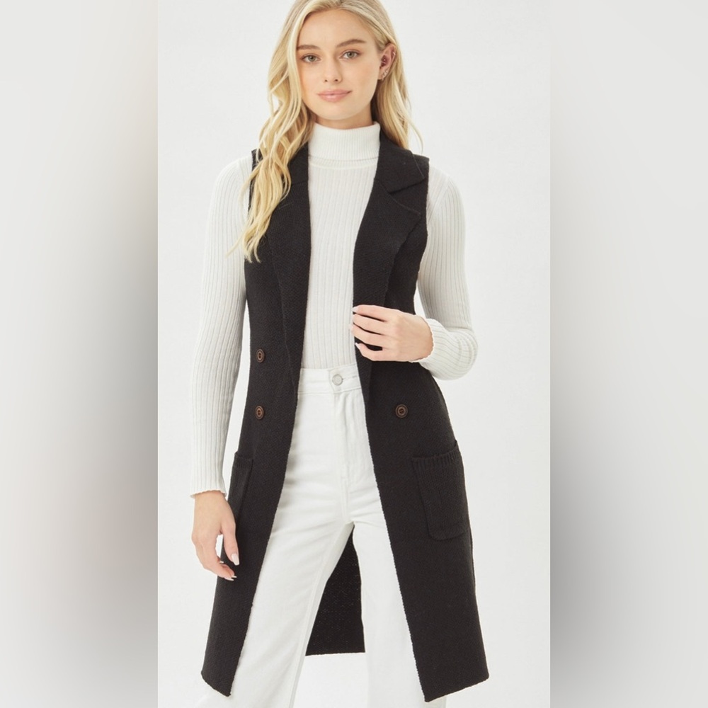 Aprise Black Longline Cardigan Sweater Vest Coat